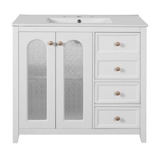 36.02-Inch Bathroom Vanity with Ceramic Basin, Soft-Close Doors,