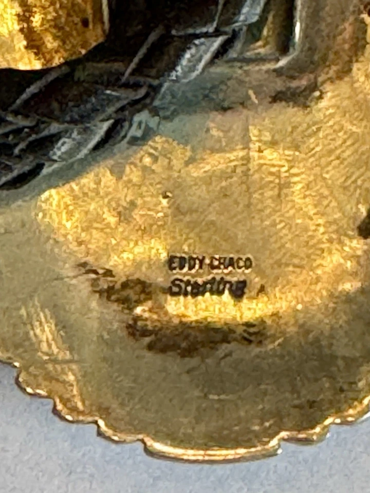 Винтажный галстук-боло из чистого серебра с бирюзой навахо Eddy Chaco — подписанный Eddy Chaco - Изображение 2 из 4