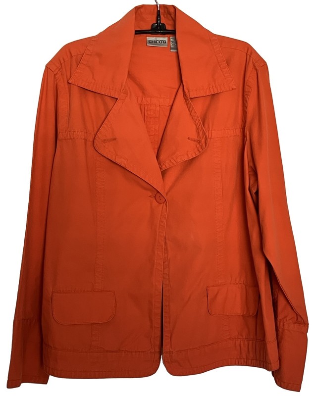 Chico's Bright Orange Lightweight Hip-Length Single Button Jacket – Sz XL