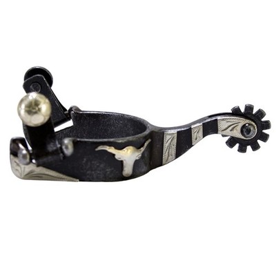 AI Hilason Black Steel Youth Show Spurs Engraved German Silver Trim And Conchos
