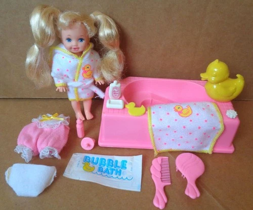 VINTAGE 1995 BATHTIME FUN KELLY BARBIE BABY SISTER DOLL PLAYSET #14552 ~COMPLETE