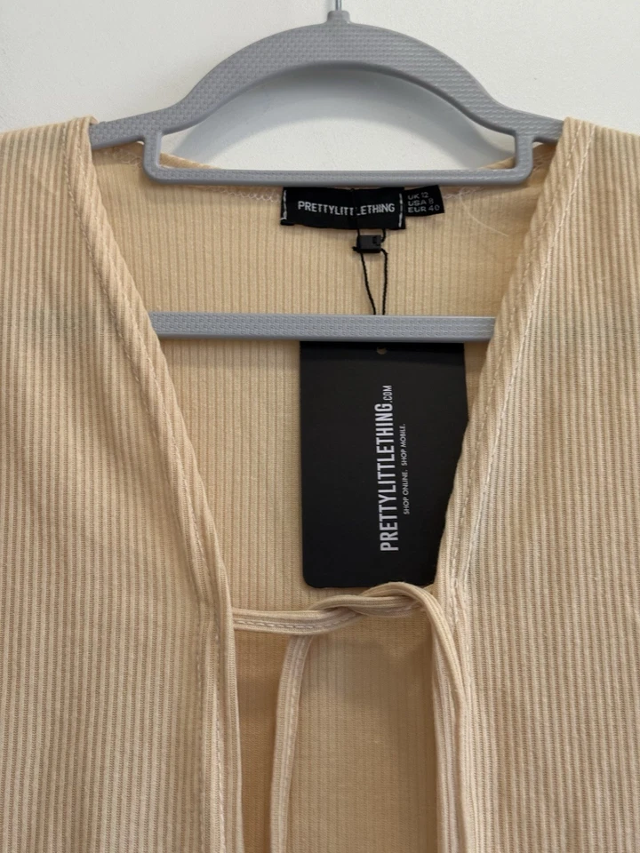 Prettylittlething Cardigan 12 Tie Front Beige BNWT - Image 4 of 4