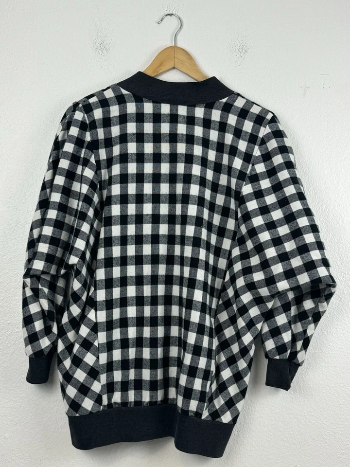 Vintage Mona Lisa Preto E Branco Xadrez Manga Dolman Bombardeiro Tamanho Grande P - Imagem 2 de 4