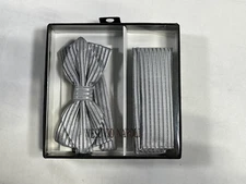 Mens Vesuvio Napoli Silver Bow Tie And Handkerchief NEW