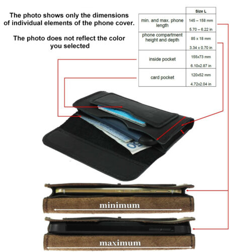 CUSTOMIZED HORIZONTAL WAIST POUCH MADE OF COWHIDE CASE COVER WITH 2 CARD POCKETS - Picture 16 of 22