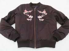 American Eagle Outfitters Ladies Black Bomber Jacket Flower Embroidery Uk 12 -14