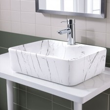 Modern Bathroom Wash Basin Sink Ceramic Countertop Large White Rectangle 48x37cm