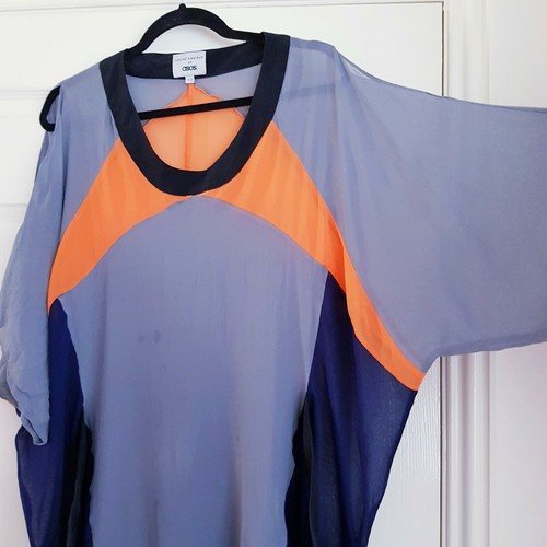 Louise Amstrup At Asos Womens Silk Top Blouse Orange Grey Black Colour Block 10 - Picture 2 of 6