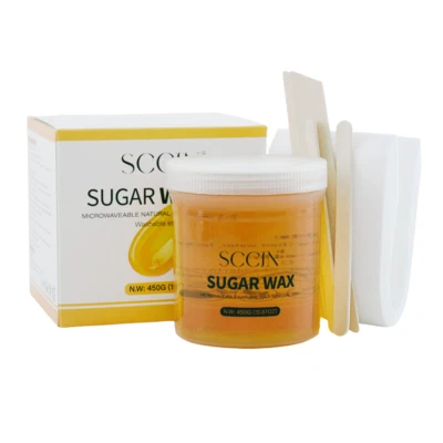 SCCIN Hair Removal Sugar Wax Kit 450g/ Microwavable /20 Wash Strips & 4 Spatulas