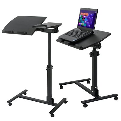 Rolling Height Angle Adjustable Laptop Sofa Desk Overbed Food Tray Table Stand