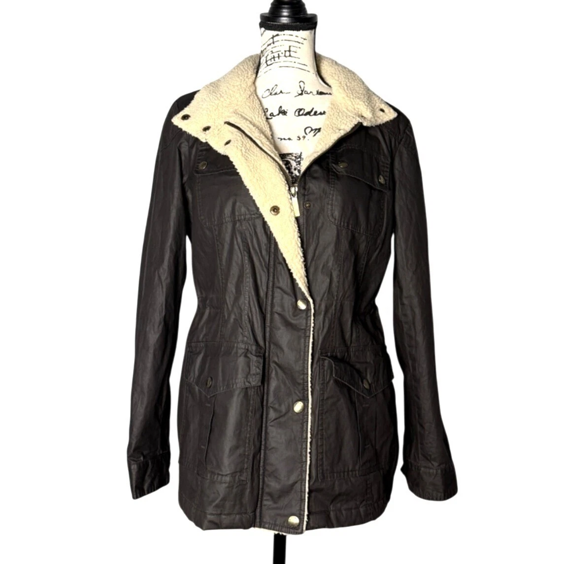 Giacca trapuntata Michael Kors donna marrone bordo pile accento cappuccio nascosto taglia M