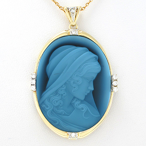 Pendant Cameo 585/14K Yellow Gold White Gold Cameo Woman's Head Carnelian - Picture 1 of 4