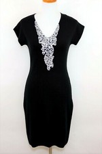 New ADRIENNE VITTADINI Women's S Black short sleeve knit sweater dress sequined