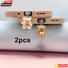 2pcs Dust Plug Cap Cute Cartoon Bear Couple Phone Anti-Dust Decoration Set Gift