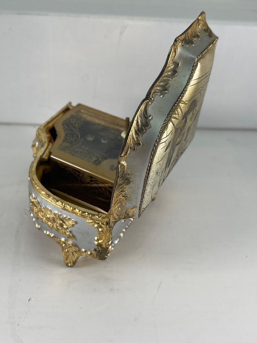 VINTAGE EVERGREEN WIND UP MUSIC BOX, PIANO THEME, CLOISONNE, made