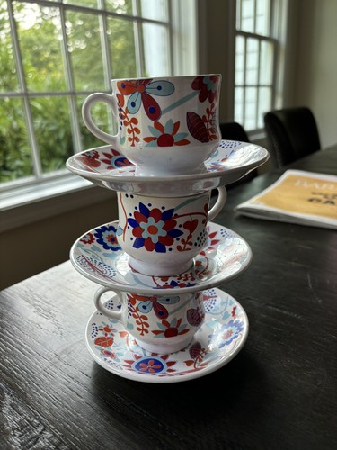 Set Of 3 Aerio Royal China Floral Demitasse Cups And Saucers - Picture 3 of 12