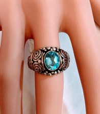 Vintage Artisan design  Blue Topaz Sterling Silver Ring Size 8 New