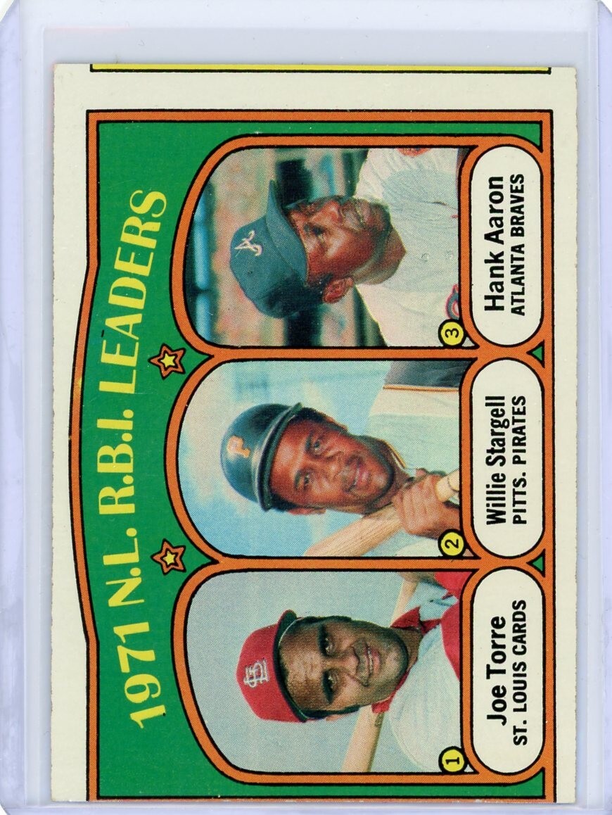 1972 Topps NL RBI Leaders Error Miscut Hank Aaron, Stargell, Torre
