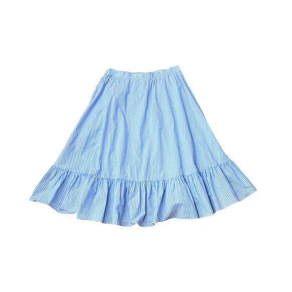 Falda midi Jill Stuart a rayas con volantes línea A Cottagecore oficina Preppy náutica Foto 4 de 4