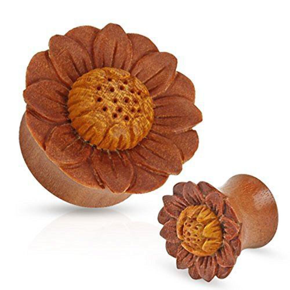 Hand Carved Sawo Wood Flower Fake Plug Hand Carved Sawo Wood Flower Fake Plug
