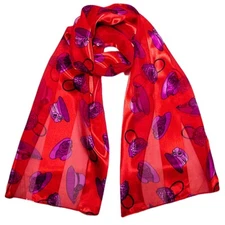 Red Hat Society Scarf Long Silky Satin Chiffon Print Neck Wrap