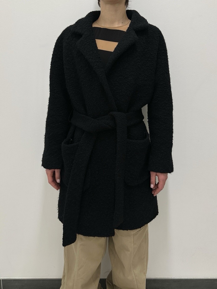 Boucle Wool Jacket Ganni Boucle Long Wrap Coat In Black Ganni Fenn
