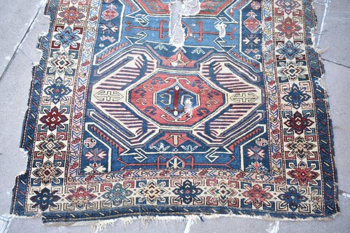 Favoloso tappeto antico caucasico 48'' x 59'' oggetto da collezione ottimo colore tappeto indossato - Foto 6 di 16
