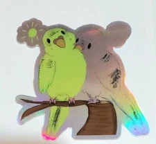 Sticker vinyl decal-HOLOGRAPHIC BUDGIES bird love, love my budgies