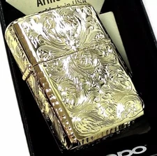 Zippo Armor Case Arabesque Corner Router Gold Insert Brass Lighter Japan