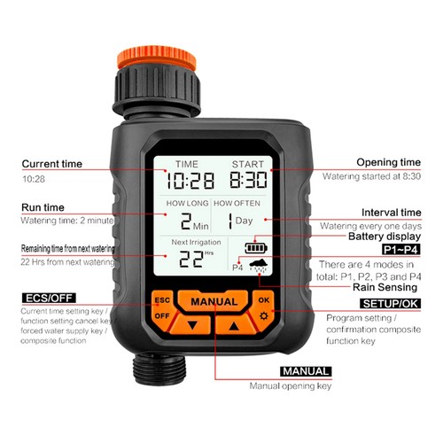 Programmable Outdoor Water Timer with LCD Automatic Modes Rain Sensor - Picture 7 of 10