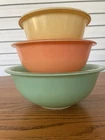 Vintage Pyrex Clear Bottom Pastel Spring Colors Bowls Set Of  3-322,323,325