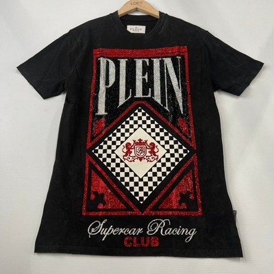 PHILIPP PLEIN Rhinestone Racing Club T-Shirt Men's Size M Black