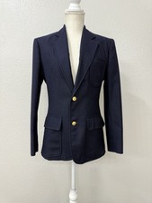 Vintage 90s Ralph Lauren Navy Wool Blazer Gold Crest Buttons Made in USA Size S