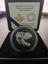 1 Oz Silver - Rhodium-Plated $20 Canadian Coin - 2021 DISCOVERING DINOSAURS
