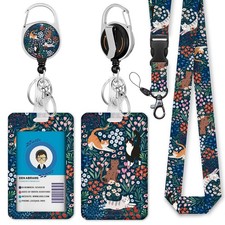 Floral Cats Lanyards for Id Badges, Flower ID Badge Holder with Retractable R...