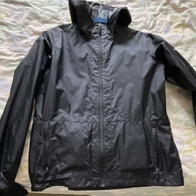 Columbia Black Windbreaker Jacket Men's L Full Zip Hooded Short Solid Logo