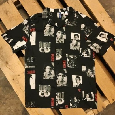 DIVIDED x H&M Scarface Tony Montana Graphic Button Up Short Sleeve Mens SZ L