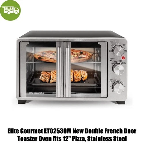 Elite Gourmet ETO2530M New Double French Door Toaster Oven fits 12" Pizza, Stain