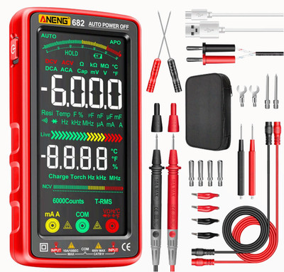 TRMS 6000 multimeter measures AC/DC, V, ohm, diode, NCV, temp