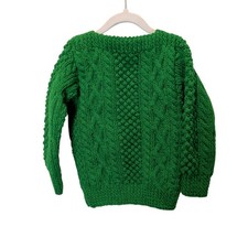 Set of 2 Handmade Kids Cable Knit Sweaters Boys Girls Green Cream Chunky Wool