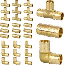 30 Pack 1/2" PEX Fittings Set Elbow Tee Coupling Brass Crimp Kit US