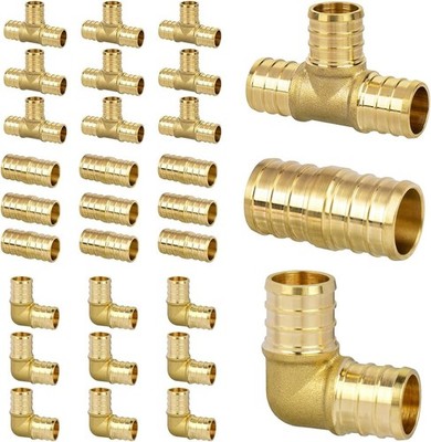 30 Pack 1/2'' PEX Fittings Set Elbow Tee Coupling Brass Crimp Kit US