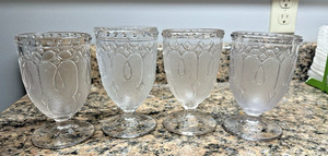 4 - EAPG Loop and Darts with Round Ornaments Jewel Glass Water Goblet 10 oz. EXC