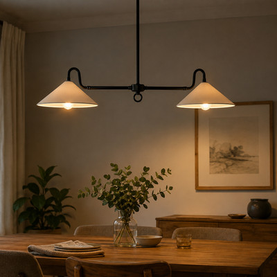 Brass Double Cone Pendant Light   Minimalist Chandelier