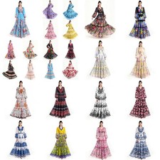 Vintage Baroque Floral Print V Neck Long Sleeve Women Casual Party Maxi Dresses