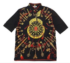 HERMES LES CLES Key Print Silk Knit Shirt Polo Black Size M Women's Auth Italy