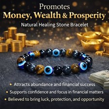 Money Bracelet Wealth, Prosperity & Good Fortune Tiger Eye Onyx E UK Seller