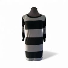 Norma Kamali Dress Raglan Black/Gray Stripe 3/4 Sleeve Women Size S