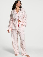 Victoria  s Secret Flannel Pajama Set 2-Piece PJs Iconic Pink Stripe Skiers Sz M