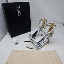 Badgley Mischka Womens Siz E8 Logan White Satin Rhinestone Bridal Heels